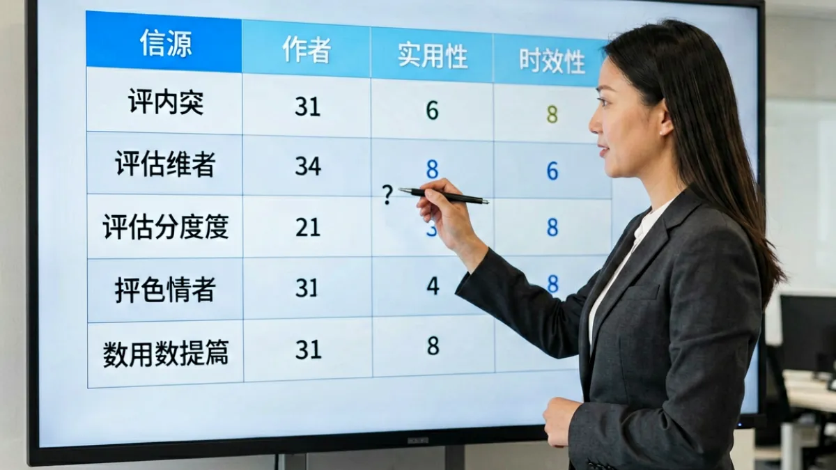编辑在大屏幕上核对 www.狠狠爱 内容质量评分表，屏幕显示多个维度的评估数据