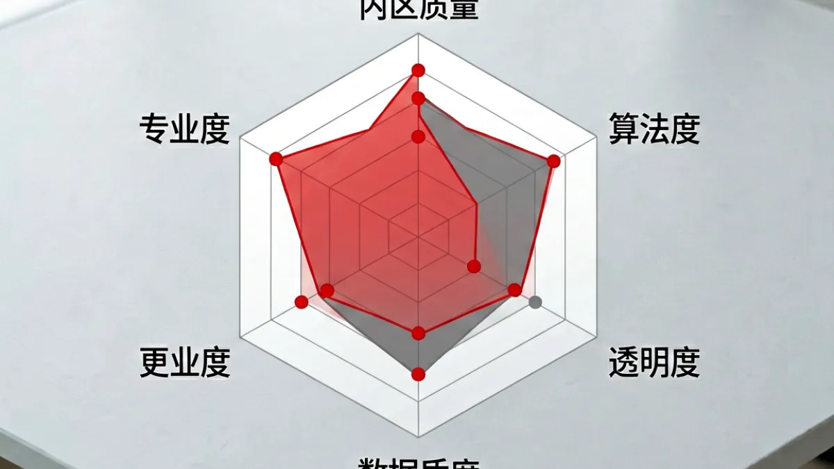 情感内容平台专业评测标准示意图，展示内容质量、用户口碑、隐私安全等多个维度的评分雷达图